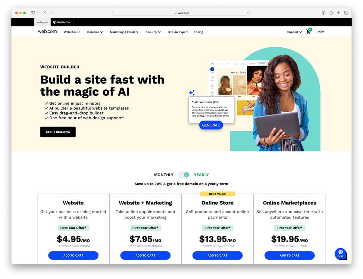 Web.com simple AI website builder