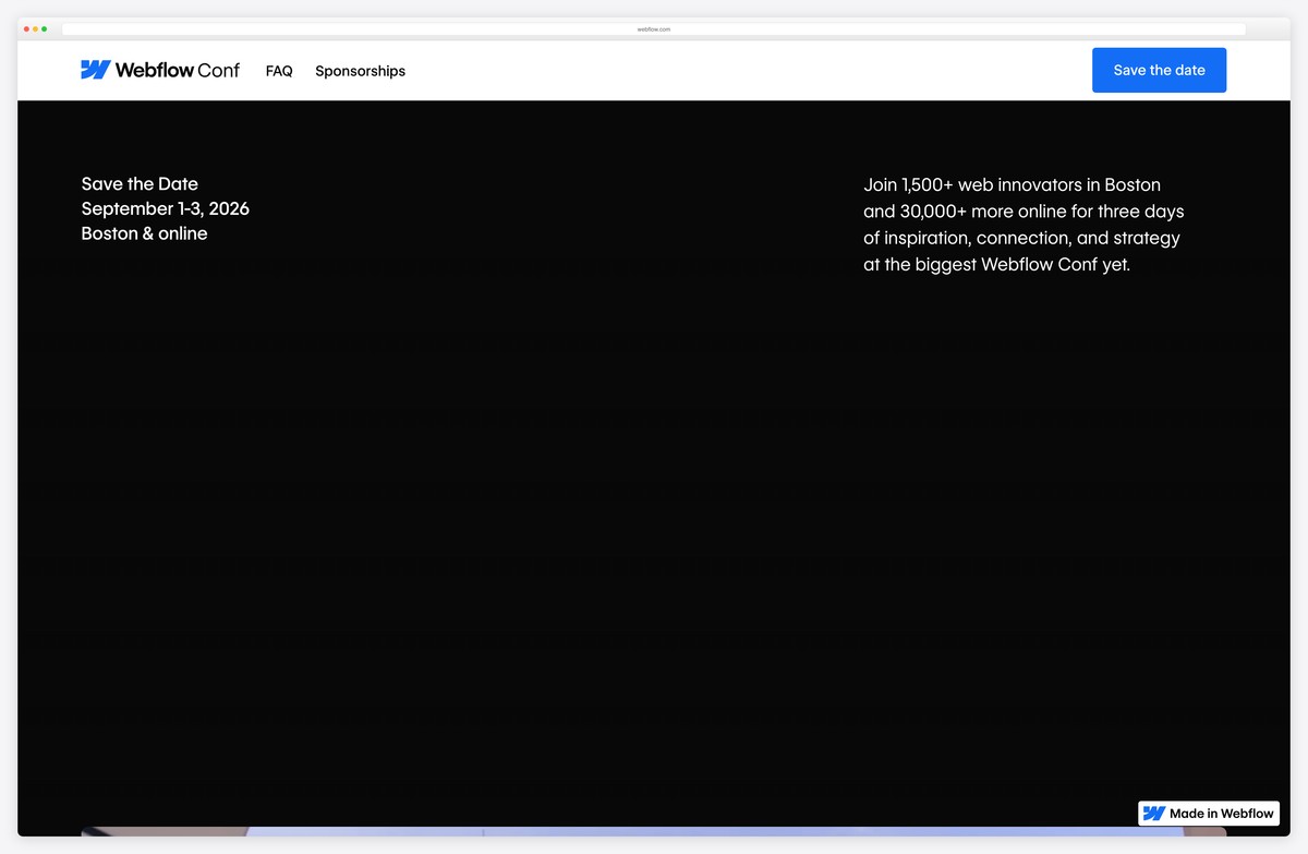 webflow conf design conference website example
