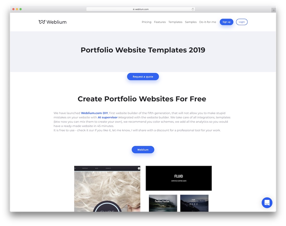 weblium free portfolio website builder