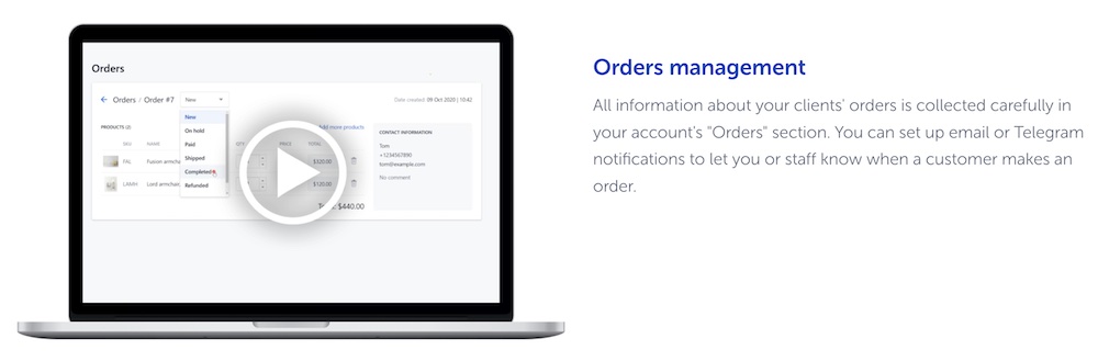 Weblium order management functionality