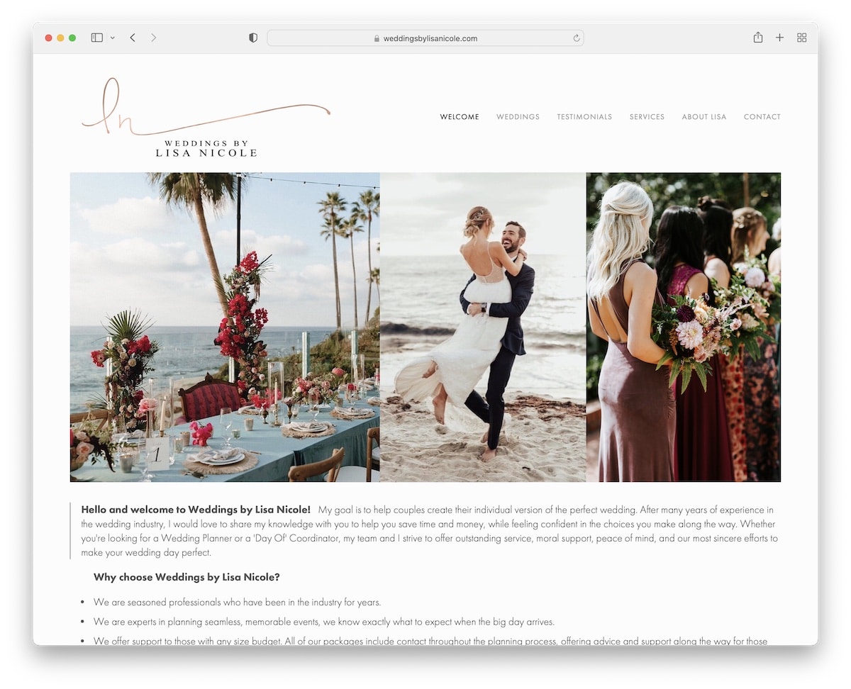 weddings photograpy website by lisa nicole service website