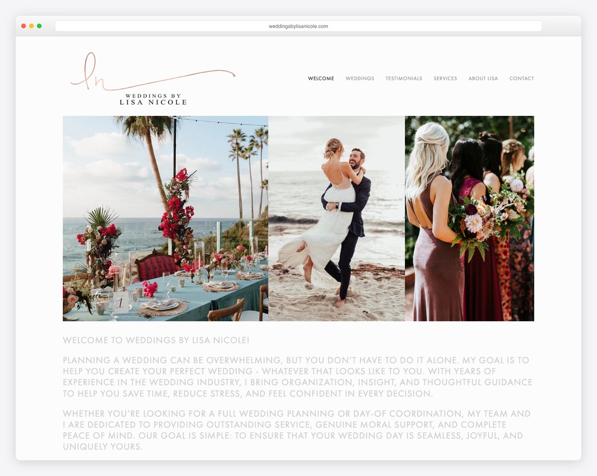 weddings by lisa nicole website example