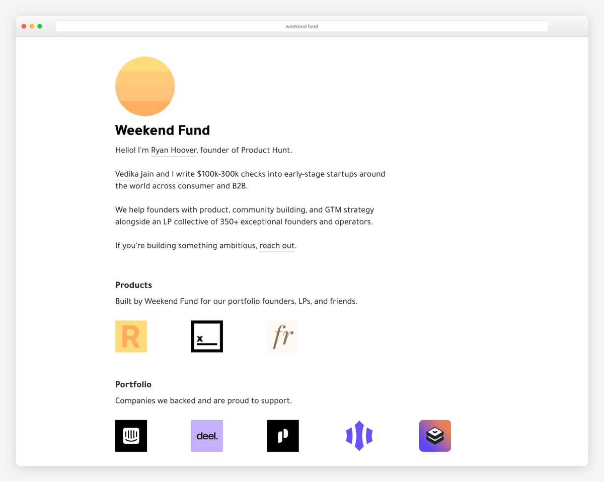 weekend fund carrd website example
