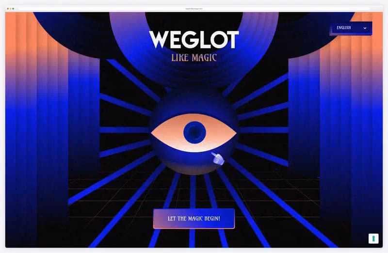 Weglot Like Magic: a glowing eye above the Let the magic begin button