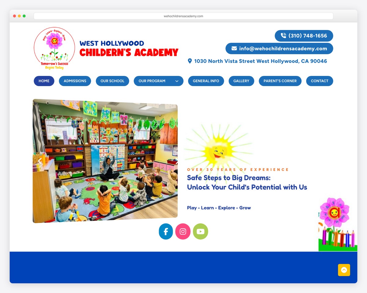 west hollywood children's academy website example