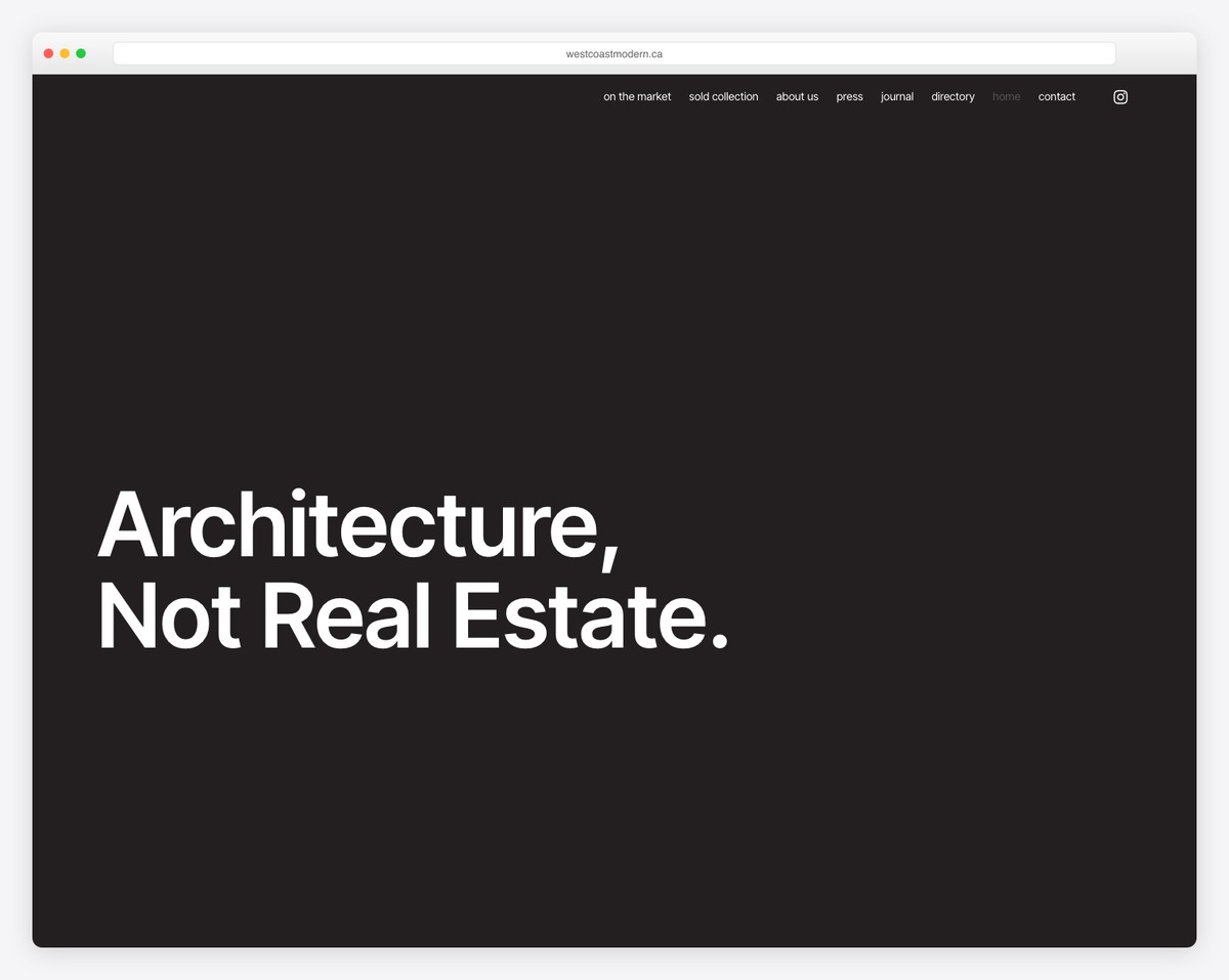 west coast modern squarespace real estate website example