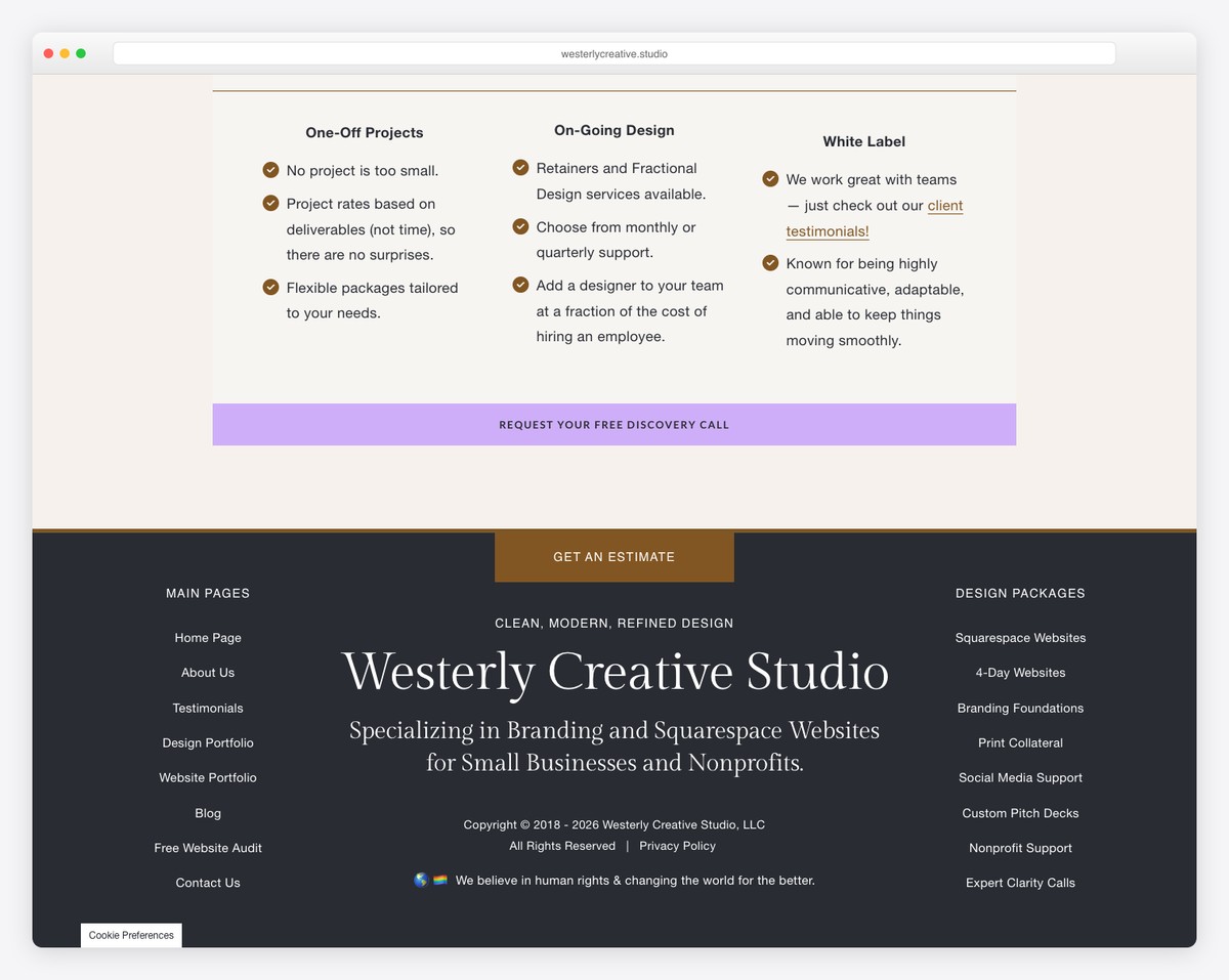 westerly creative studio website example