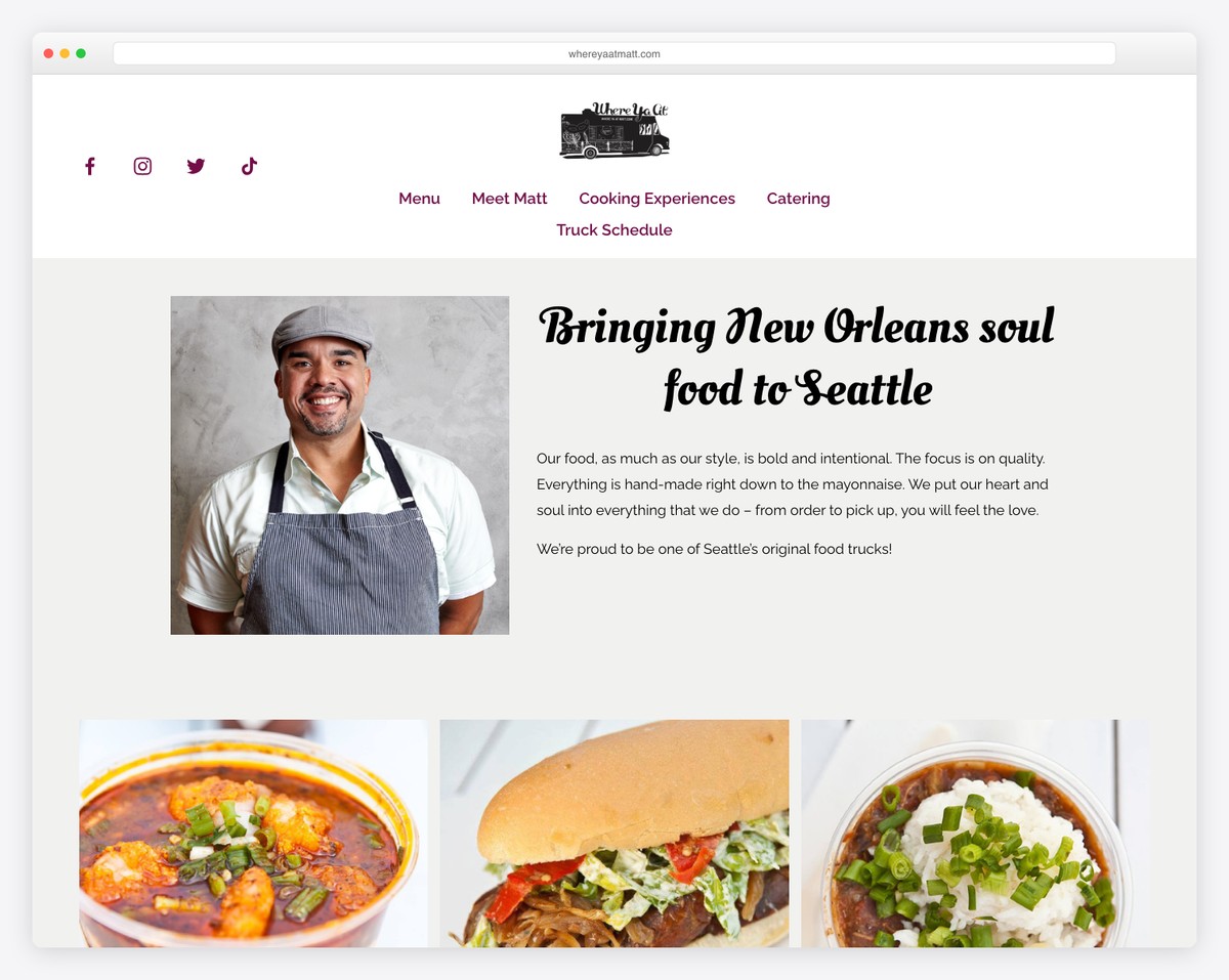 where ya at matt food truck website example