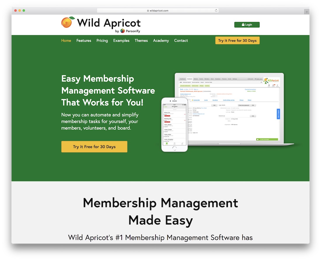 Wild Apricot homepage image for the all-in-one solution for the well-known membership website building software.