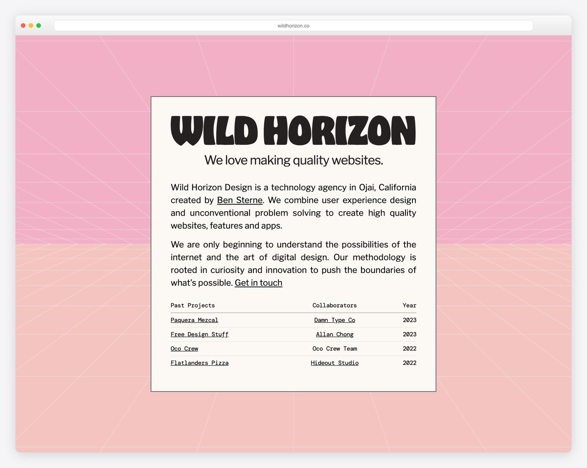 wild horizon design carrd website