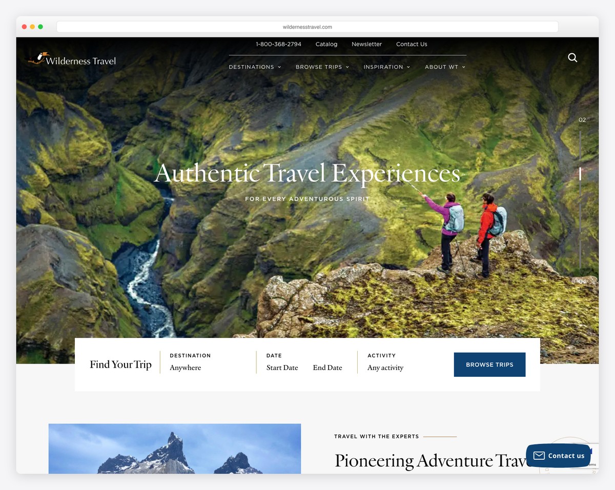 wilderness travel website example