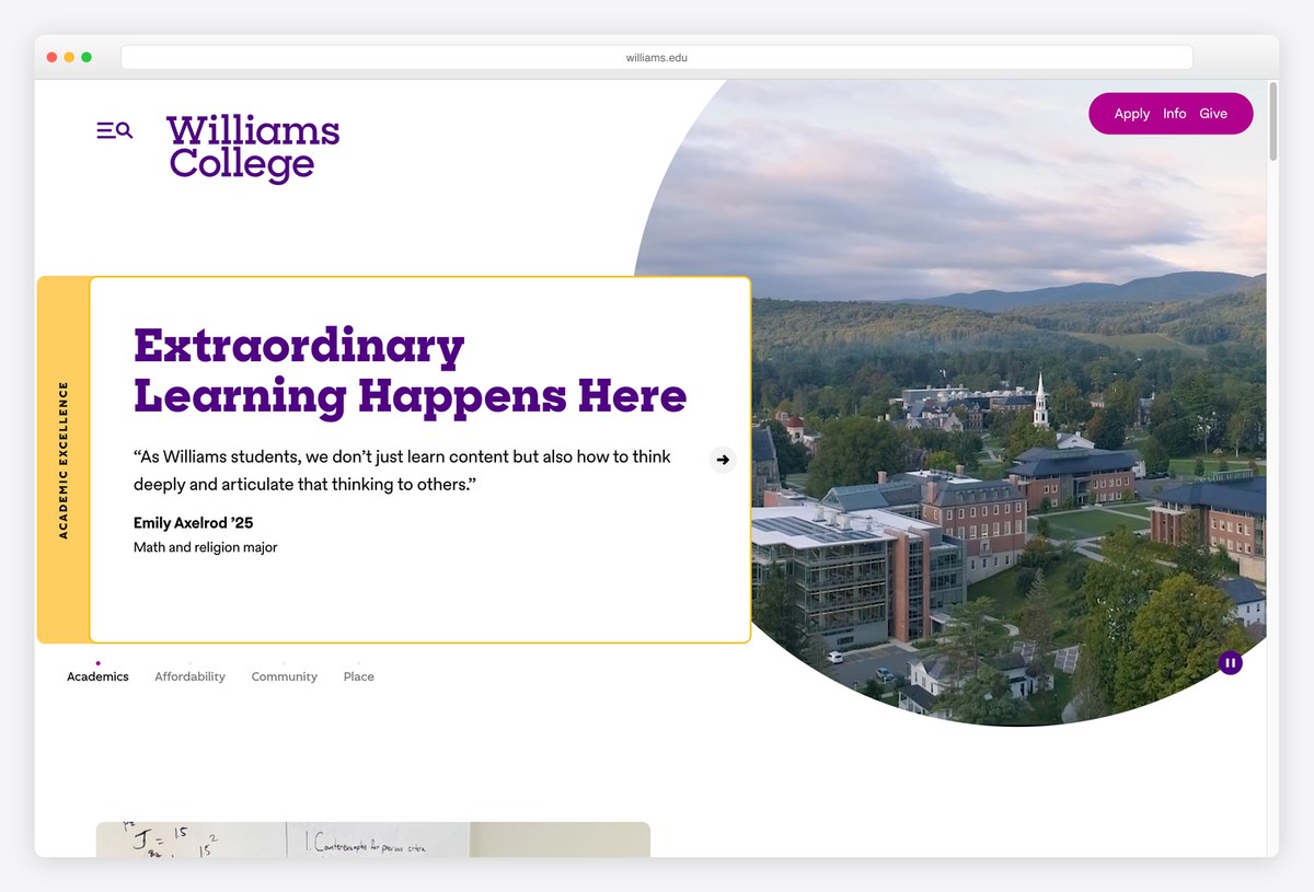 Williams College homepage design