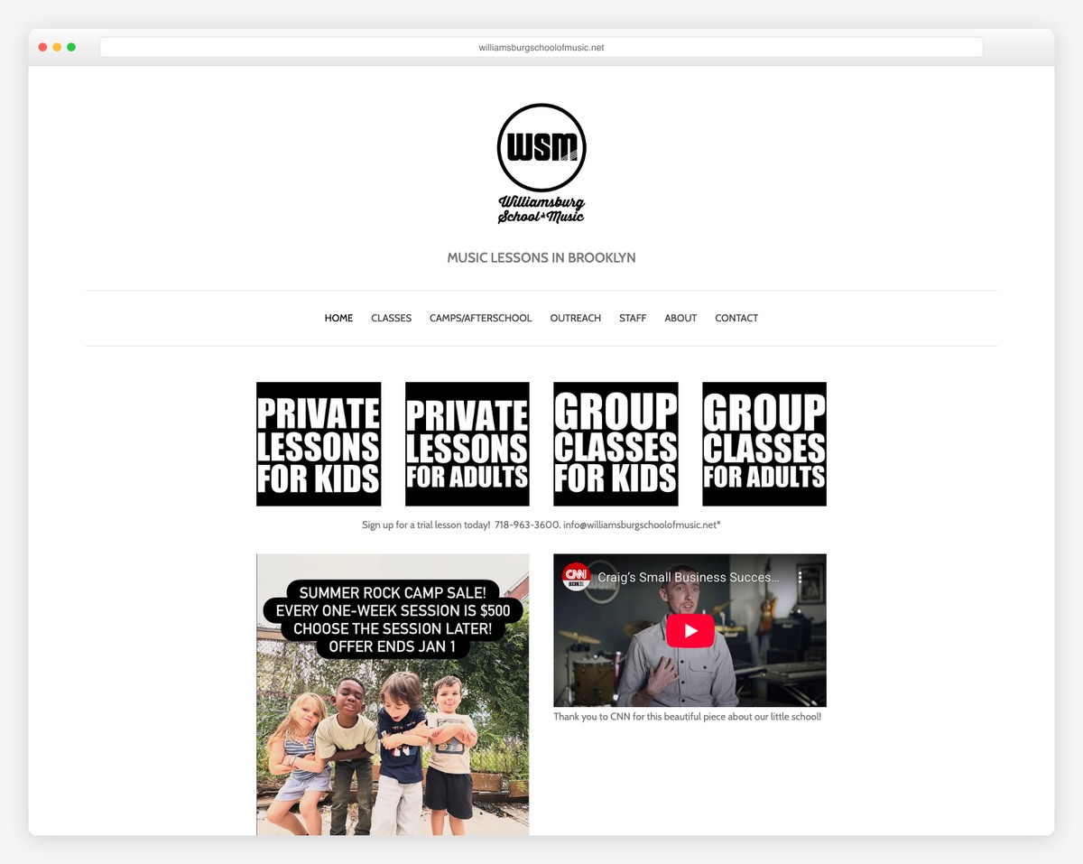 williamsburg school of music website example