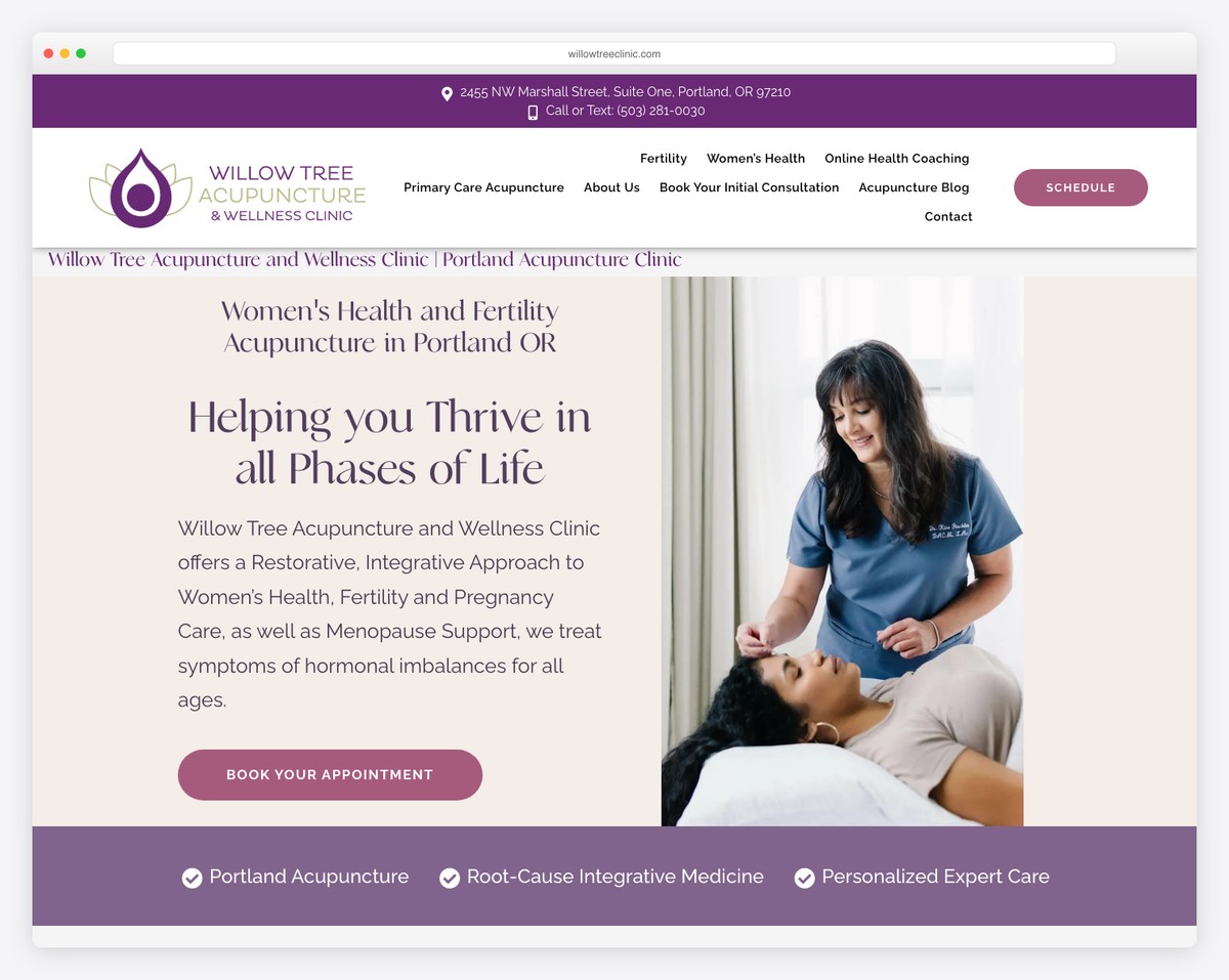 willow tree acupuncture & wellness website example