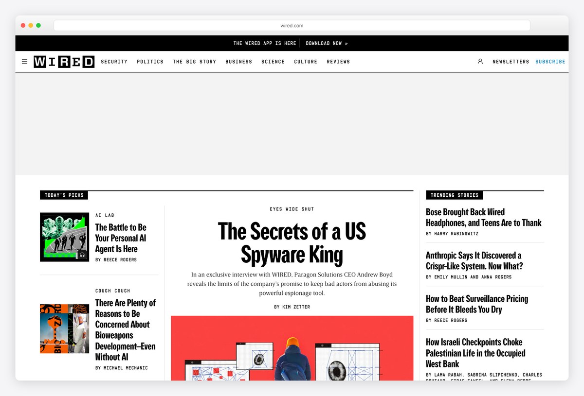 Wired homepage design