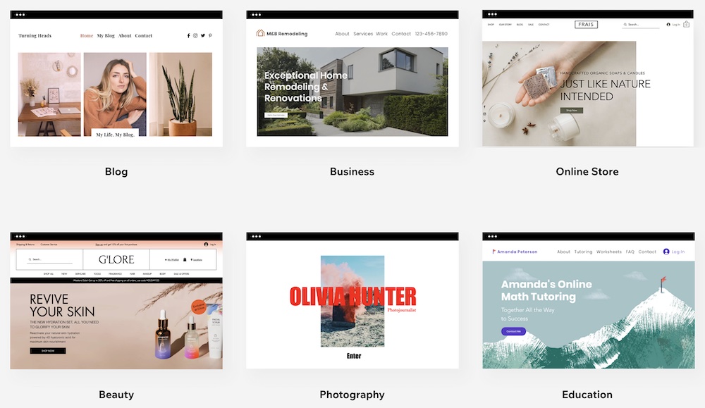 Wix website templates and examples