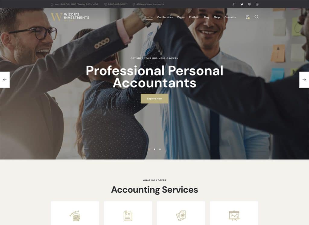Wizor's - Investments & Business Consulting Insurance WordPress Theme