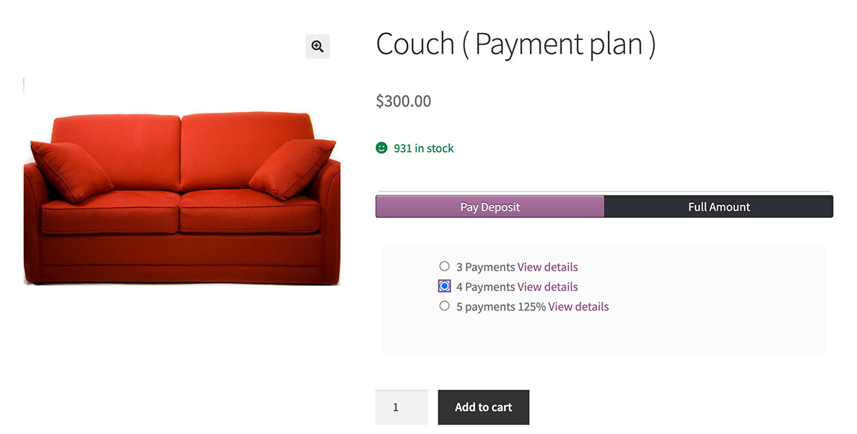 Product page preview with payment installments