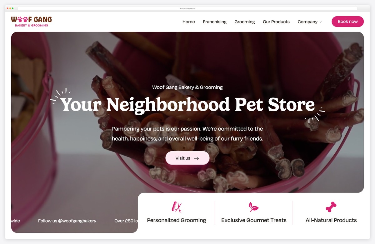 woof gang bakery and grooming website example