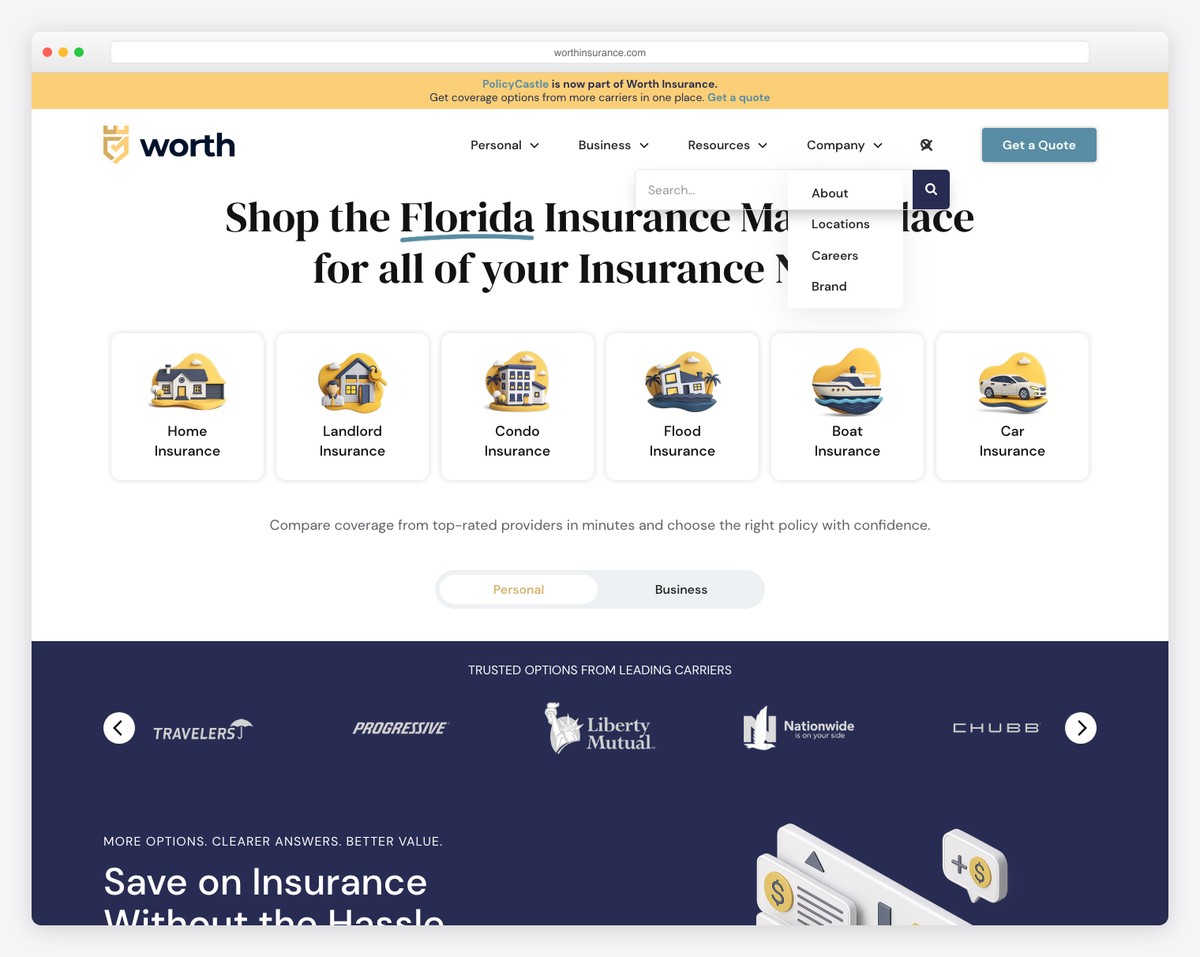 worth insurance website example
