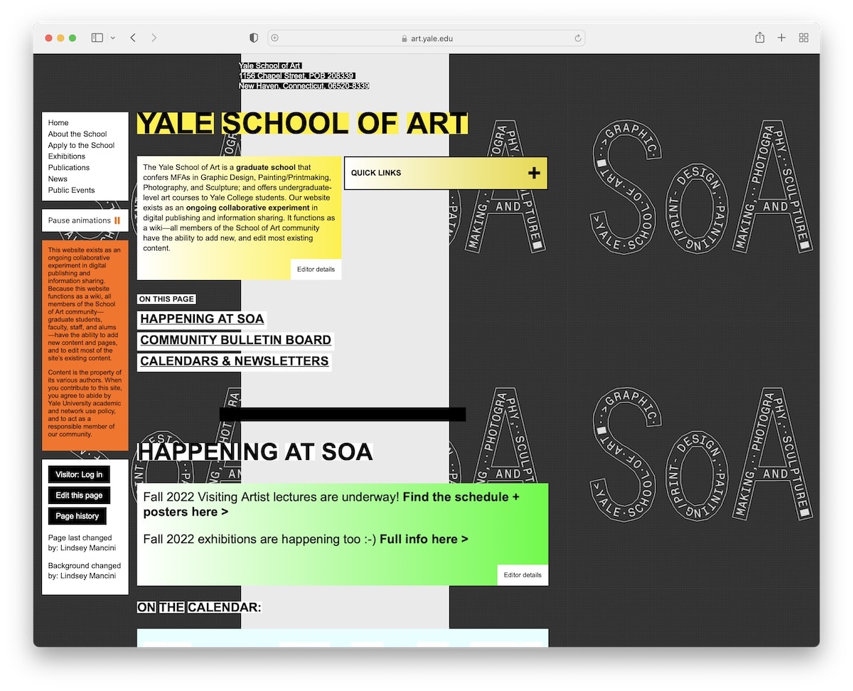 yale school of art bad website design