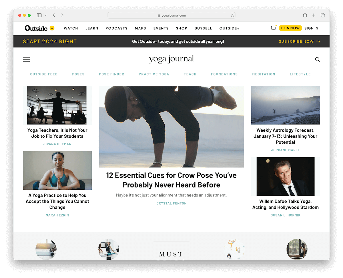 yoga journal - wellness website example