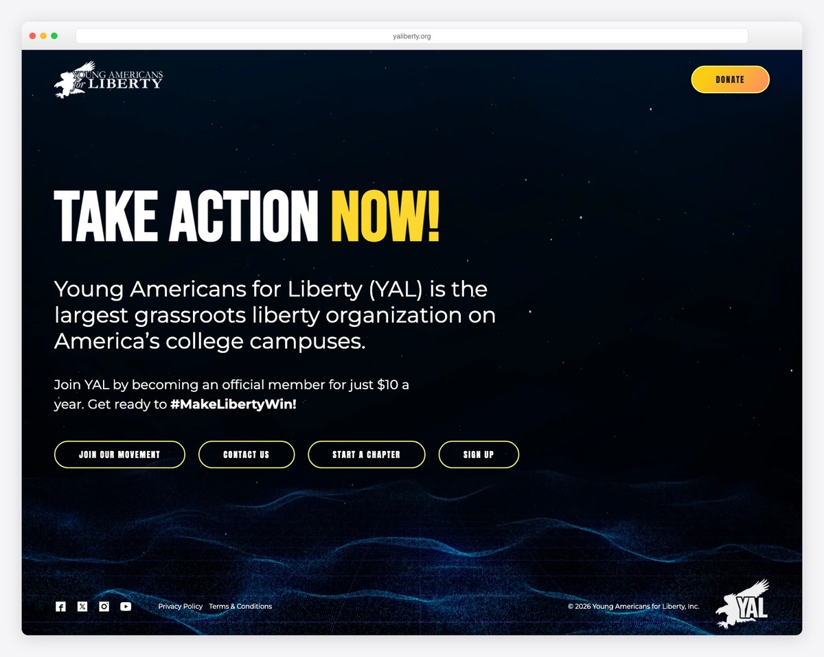 Young Americans for Liberty political website example