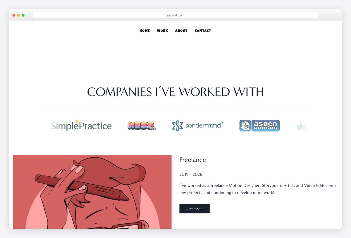 Zac Shirk motion designer portfolio website