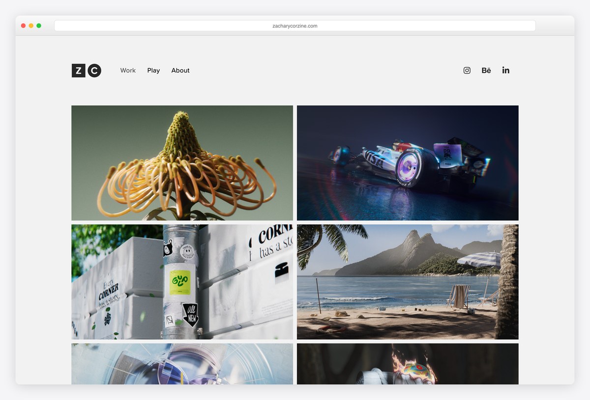 Zachary Corzine 3D motion designer portfolio website
