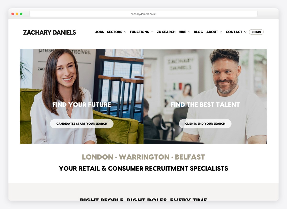 Zachary Daniels recruitment website homepage