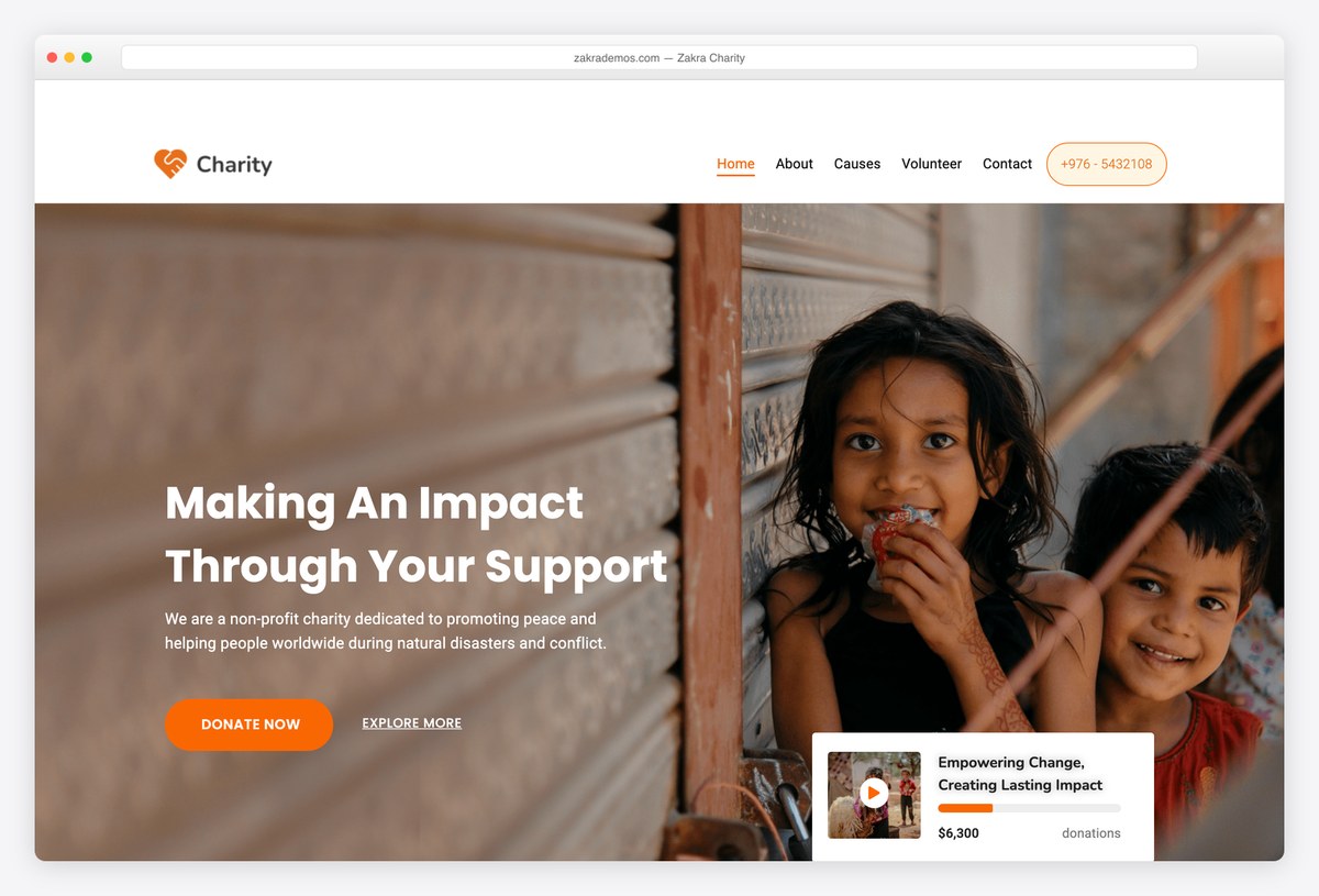 Zakra Charity free demo site for a nonprofit