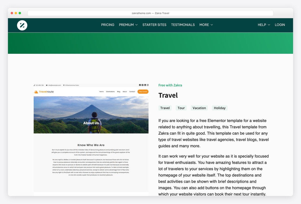 Zakra free WordPress theme travel demo