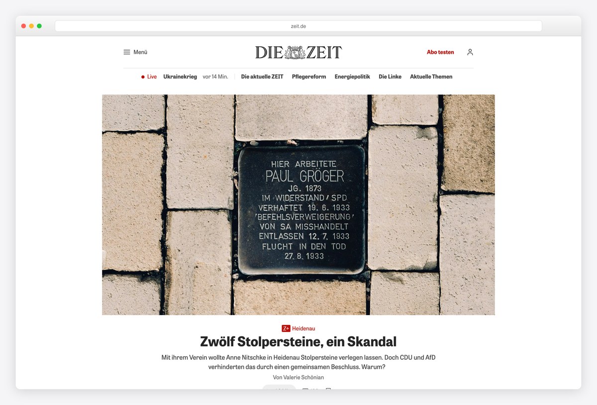 Die Zeit homepage design