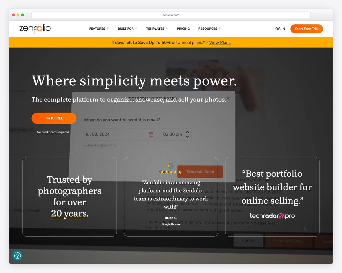 Zenfolio photography business platform with booking and marketing tools