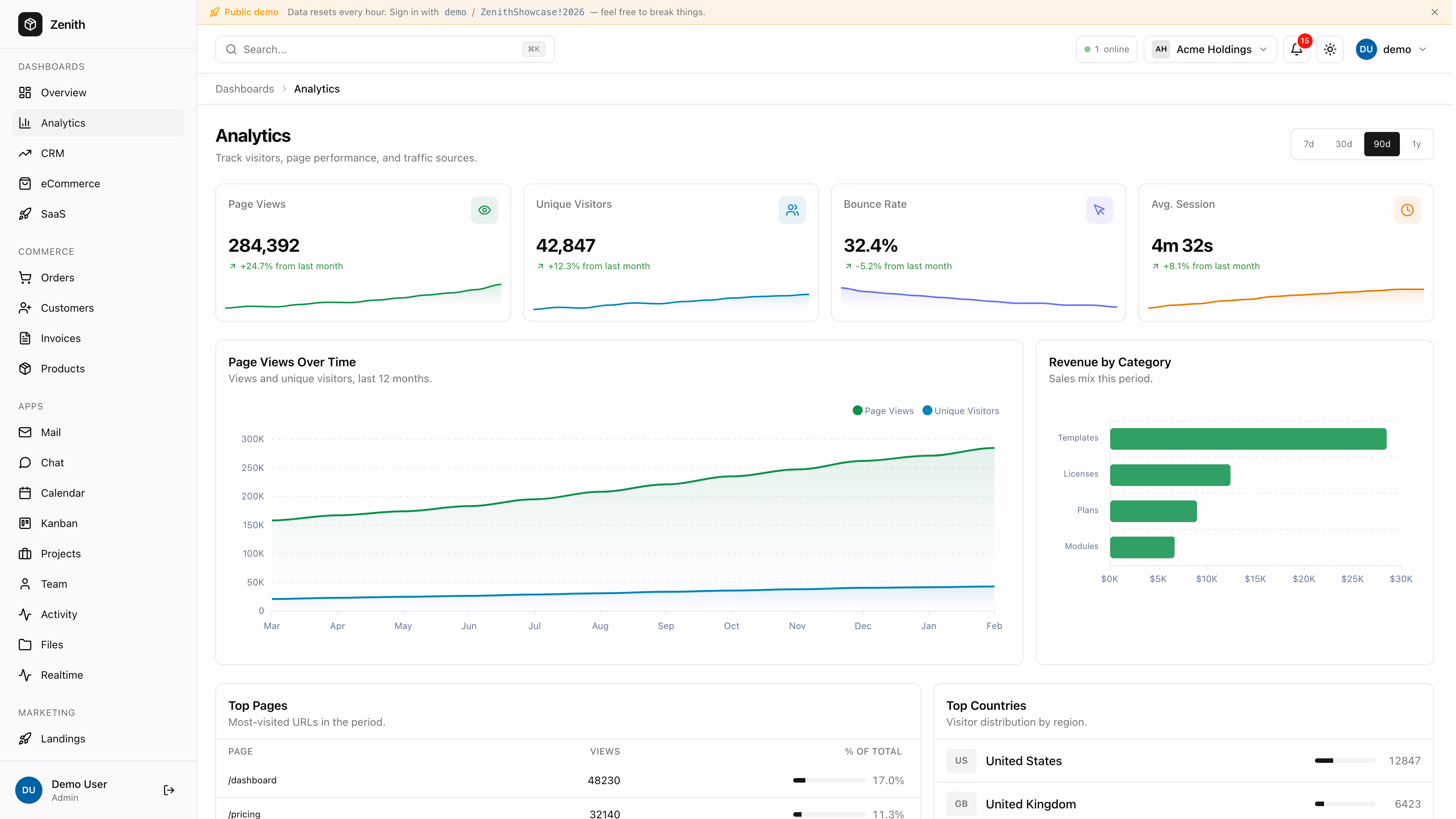 Zenith Dashboard Django Edition - achromatic Tailwind v4 admin template with multi-tenant SaaS organizations, Stripe-style billing, and Django 6