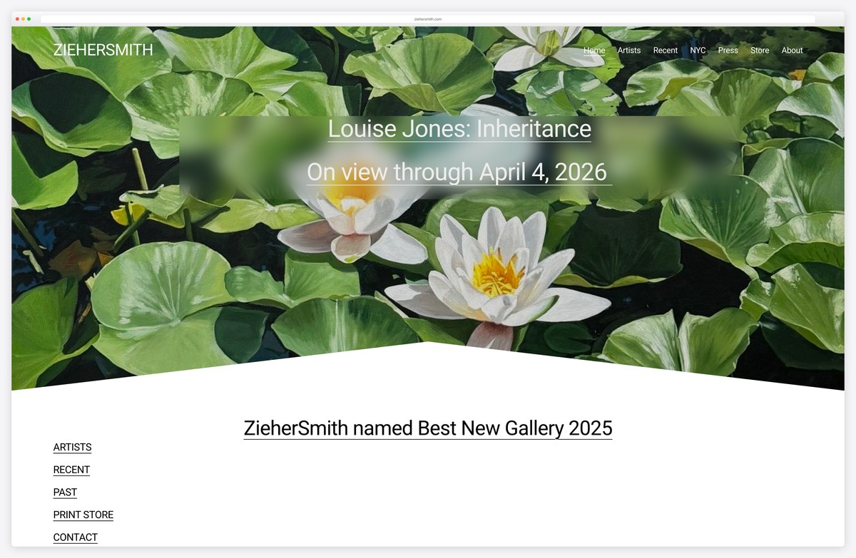 ziehersmith contemporary art gallery squarespace website example