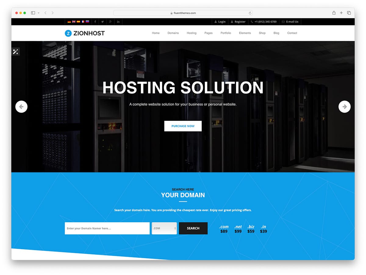 ZionHost - simple multipurpose hosting WordPress theme