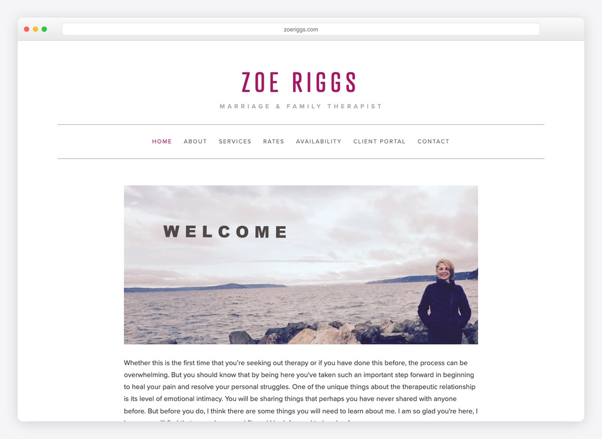 Zoe Riggs therapist website homepage