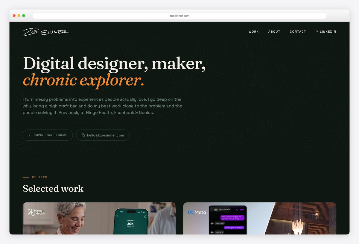 Zoë Sinner UX portfolio website