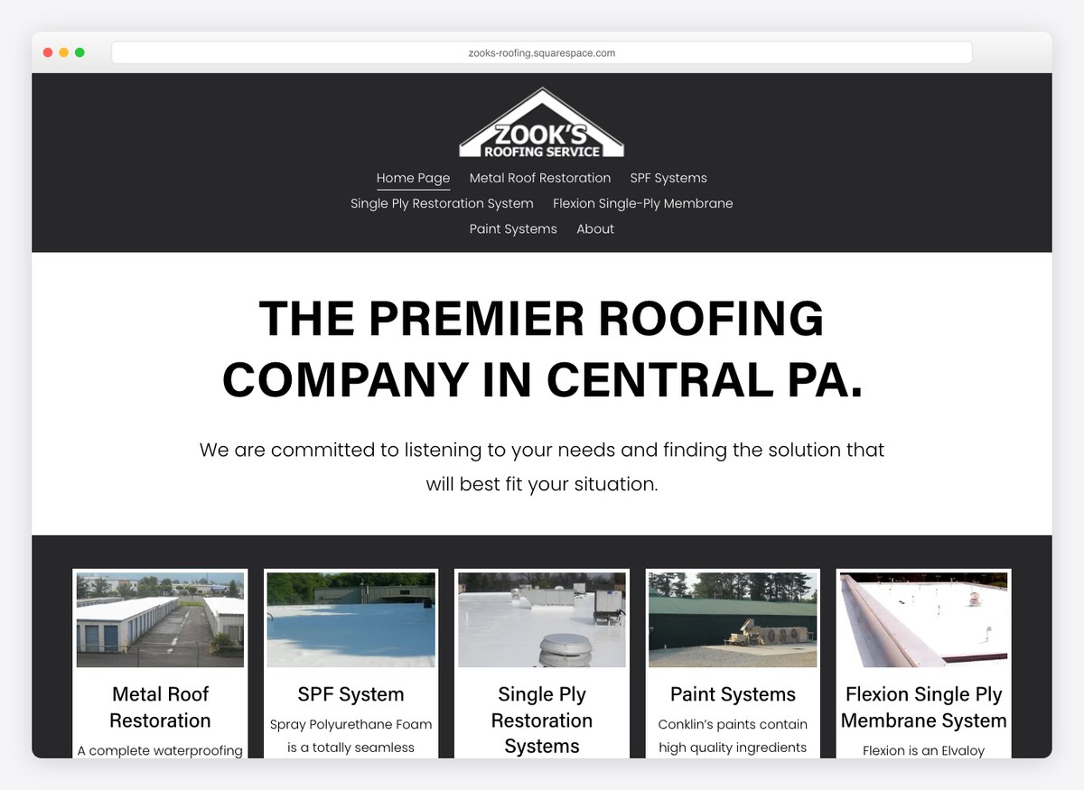 Zooks Roofing Service roofing company website homepage