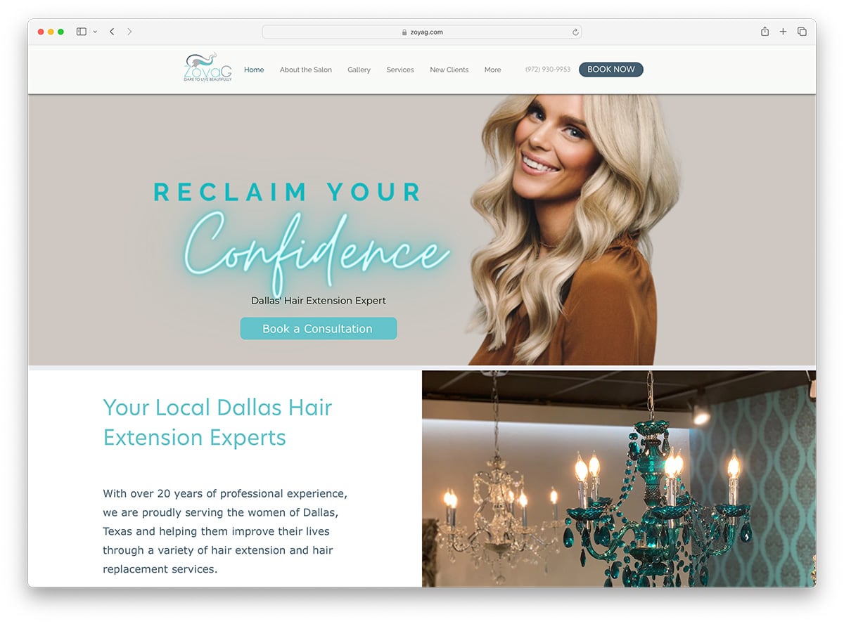 Zayog - hair salon website design example