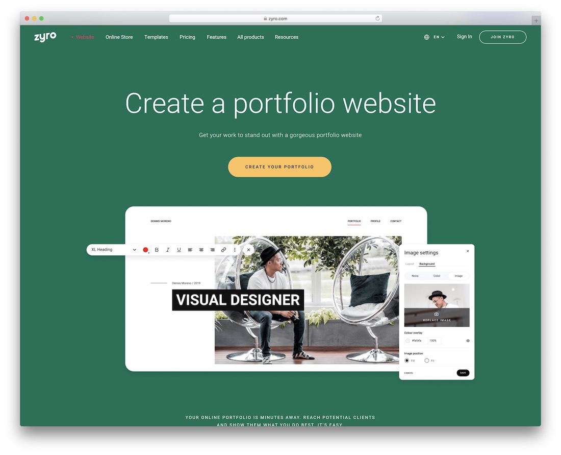 zyro website builder for portfolios